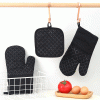 Kitchen Oven Gloves, Silicone and Cotton Double-Layer Heat Resistant Oven Mitts/BBQ Gloves - Black 1