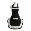 Retro Black Halter Backless Apron Work Uniform for Waitress Beauty Smock Maid Costume - Default