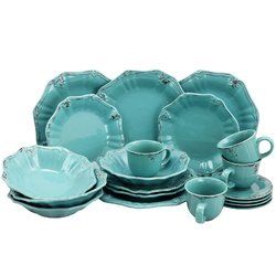 Elama Fleur De Lys 20-Piece Dinnerware Set in Turquoise - ELM-FLEURDELYS-TURQUOISE