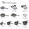 18-Piece Nonstick Cookware Set; Steel Gray - Gray