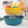 Small Kitchen Double Drain Basket Bowl Washing Storage Basket Strainers Bowls Drainer Vegetable Cleaning Tool - Blue  yellow Small