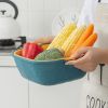 Small Kitchen Double Drain Basket Bowl Washing Storage Basket Strainers Bowls Drainer Vegetable Cleaning Tool - Blue  yellow Small
