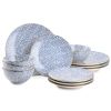 Dinnerware Black & White Dot Stoneware, 12 Piece Set - Blue